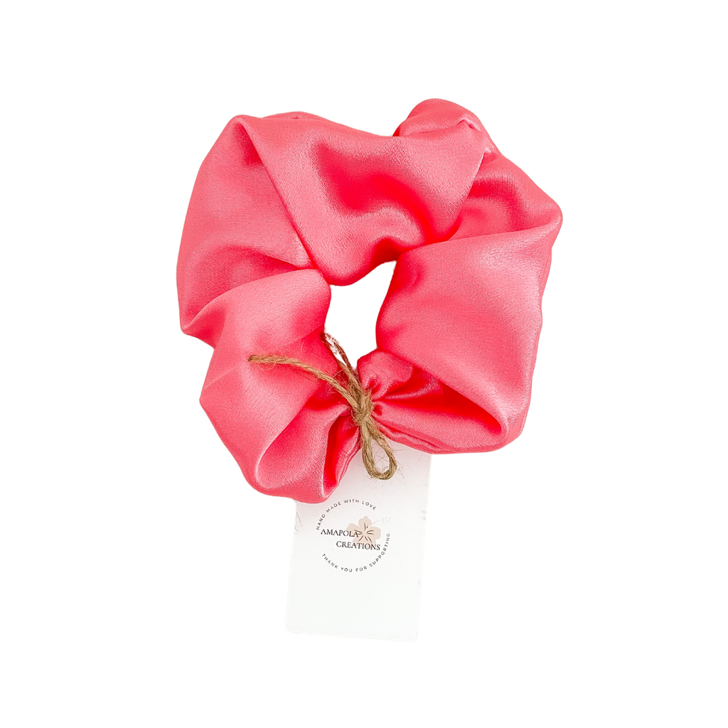 Coral Satin Scrunchie