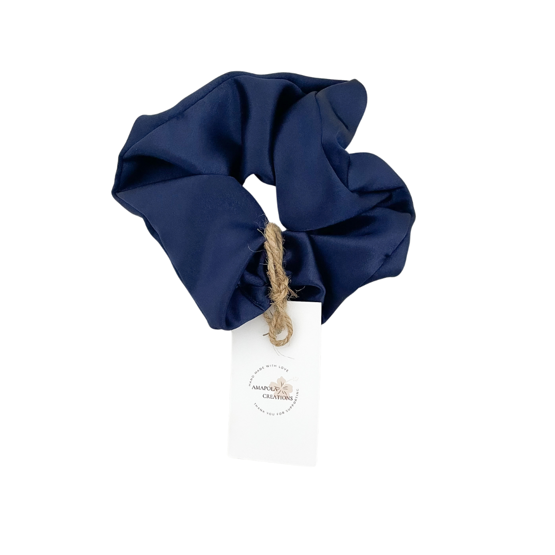 Navy Satin Scrunchie