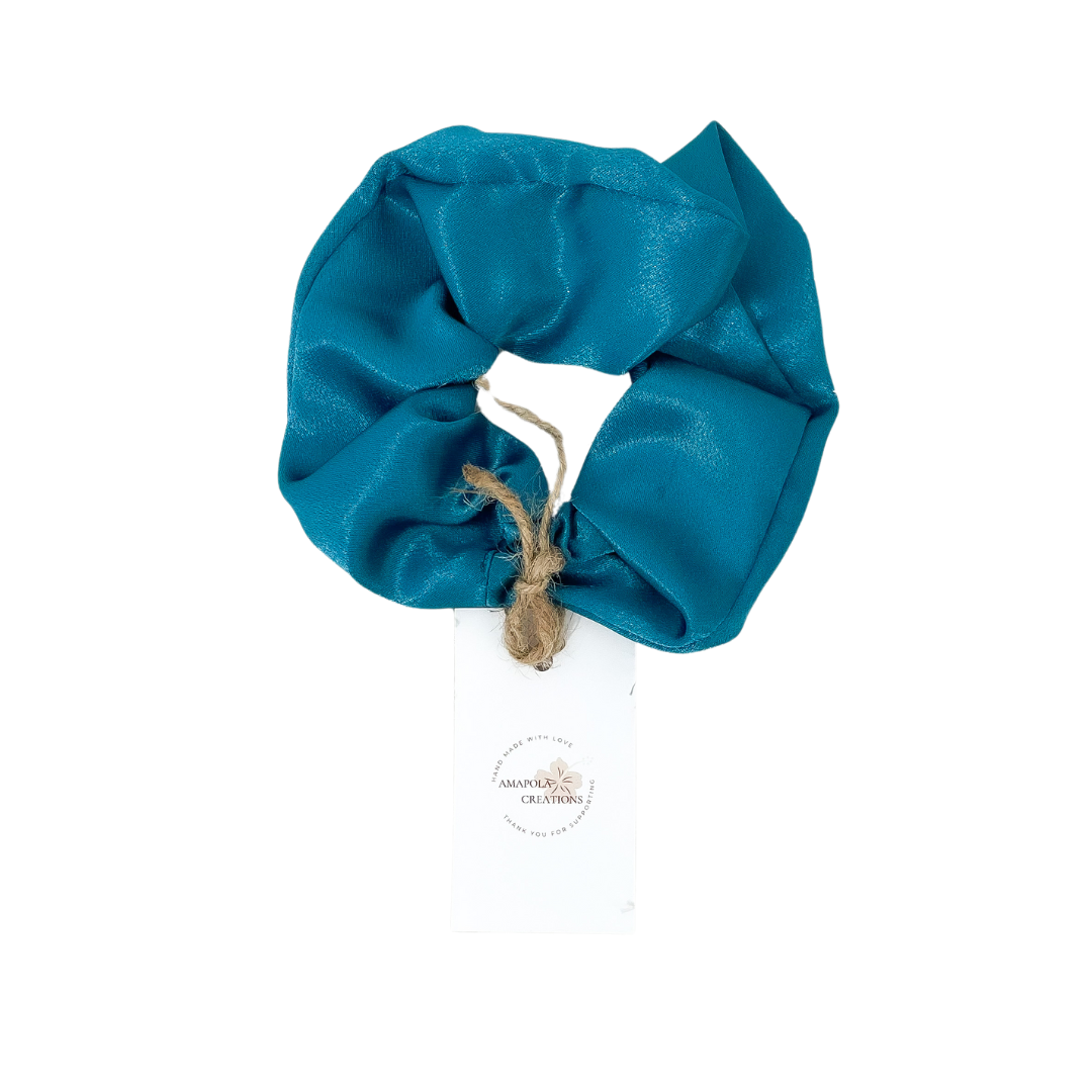 Teal Satin Scrunchie