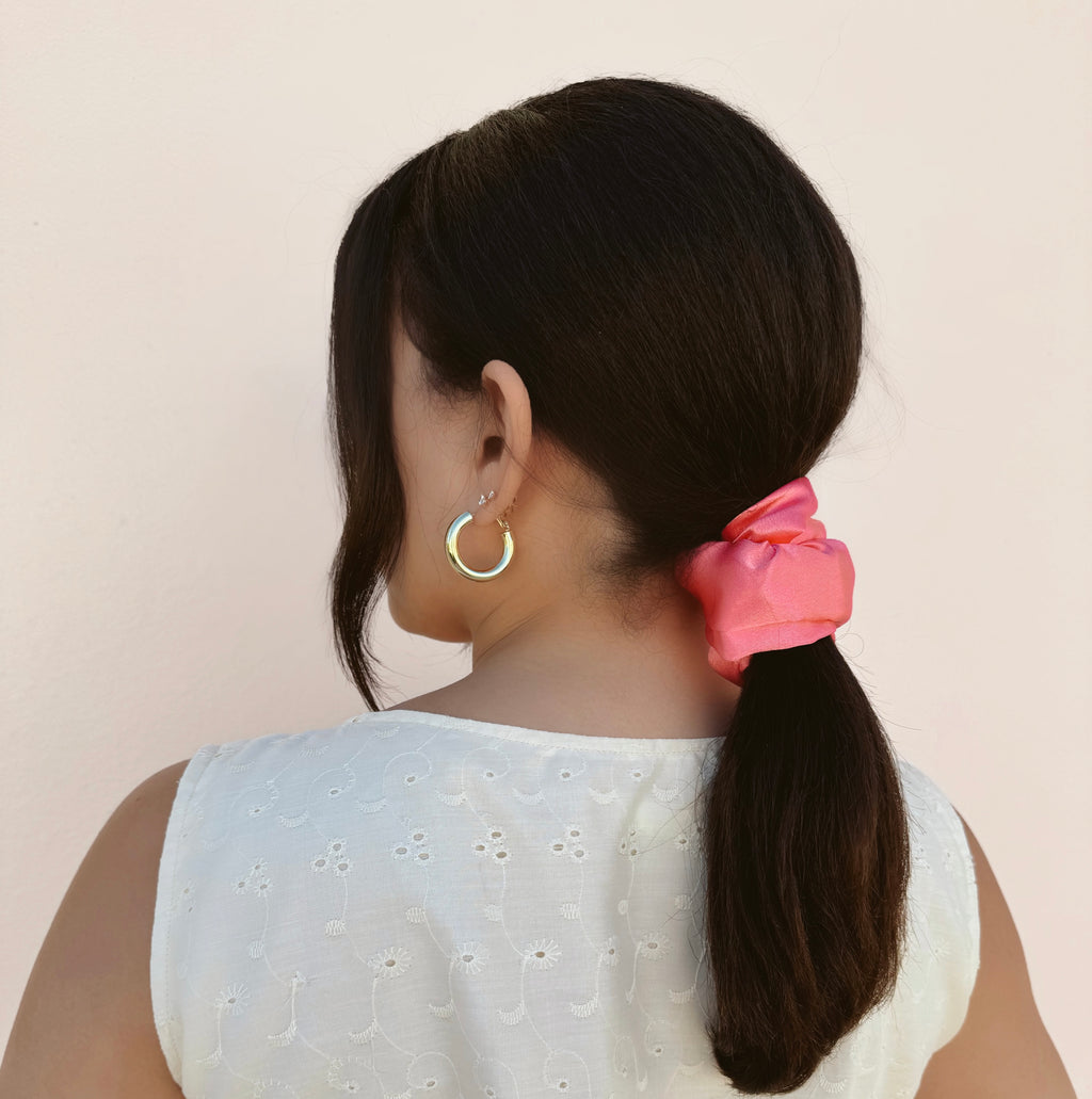 Coral Satin Scrunchie