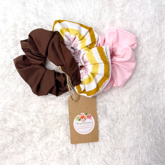 Vintage Rainbow (Brown/Pink) Scrunchies Pack