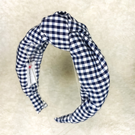 Navy Gingham Knotted Headband